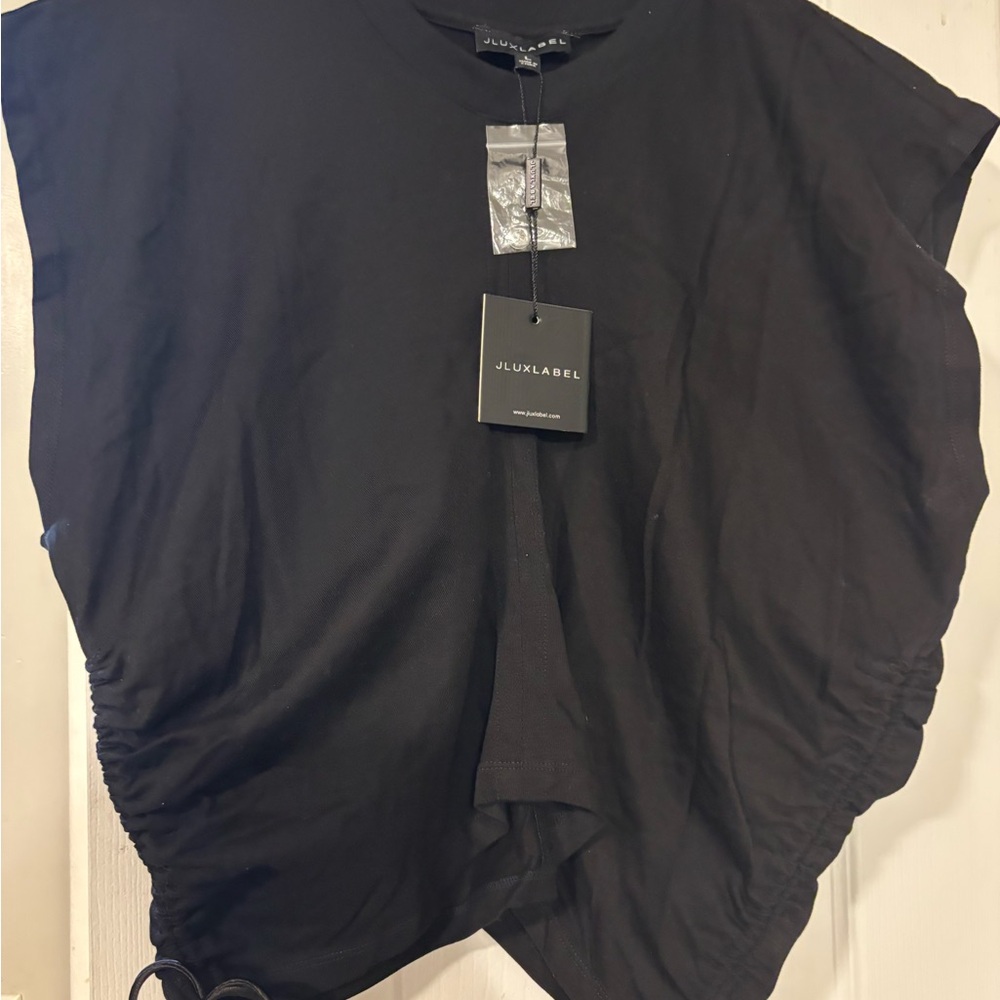 JLUXLABEL Black Asymmetrical Ruched Tee